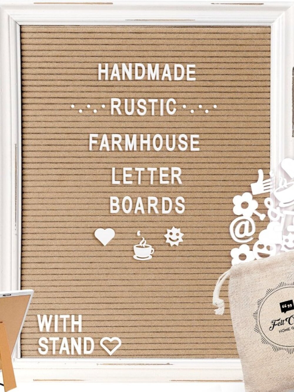 Cappuccino Felt Letter Board Back to School Sign with Rustic Wood White Frame - - Picture 1 of 7